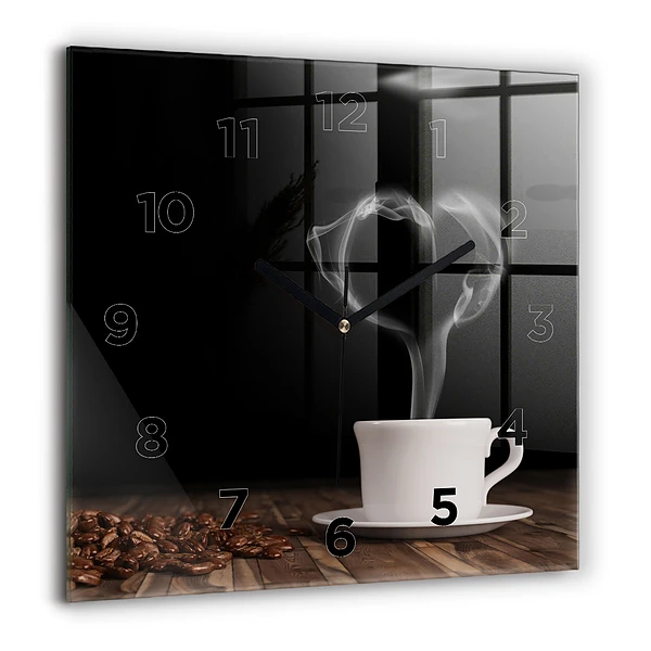 Wanduhr quadratisch Tasse heißer Kaffee