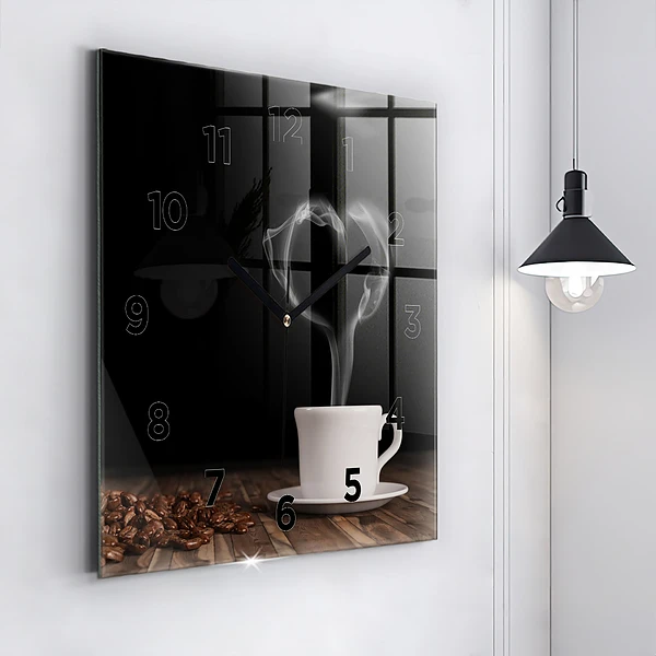 Wanduhr quadratisch Tasse heißer Kaffee