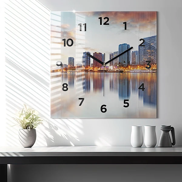 Wanduhr modern quadratisch Panorama mit dem Eiffelturm