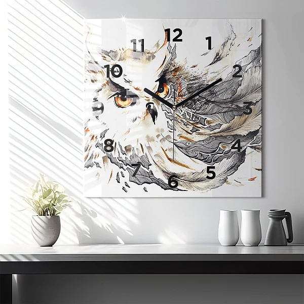 Wanduhr quadratisch Eule Symbol der Weisheit