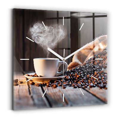 Wanduhr quadratisch Tasse Kaffee