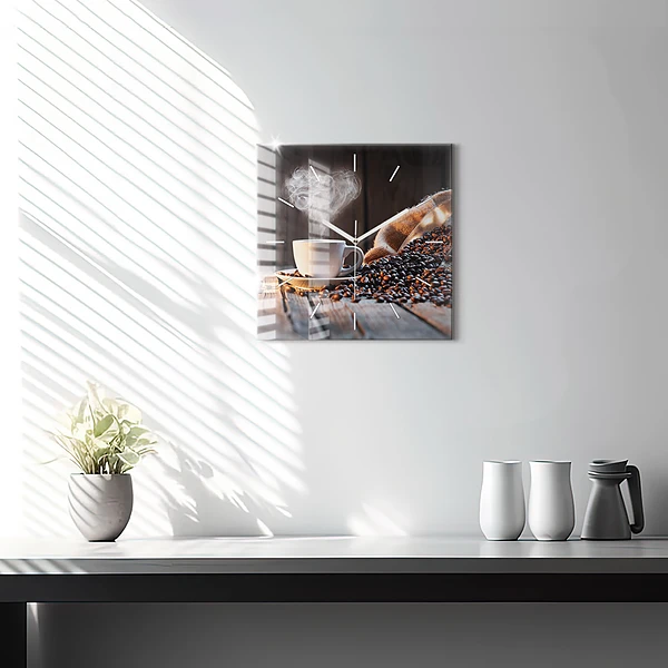 Wanduhr quadratisch Tasse Kaffee