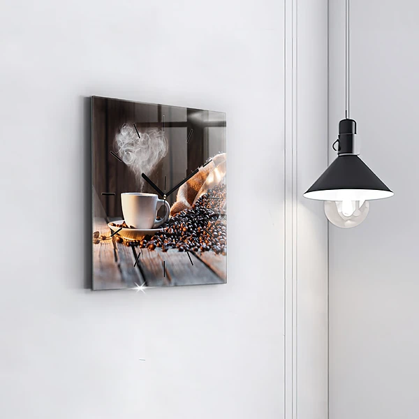 Wanduhr quadratisch Tasse Kaffee