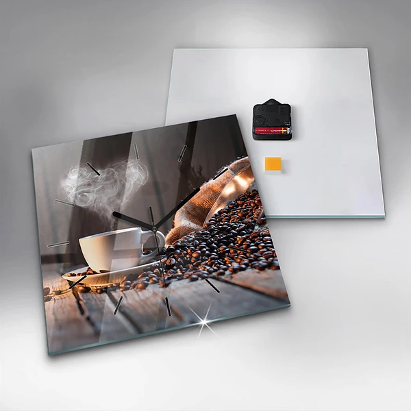 Wanduhr quadratisch Tasse Kaffee