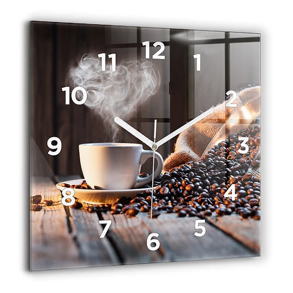 Wanduhr quadratisch Tasse Kaffee