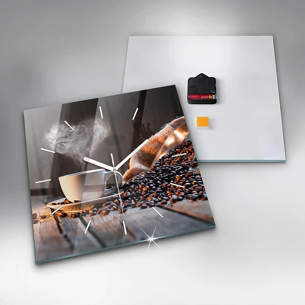 Wanduhr quadratisch Tasse Kaffee