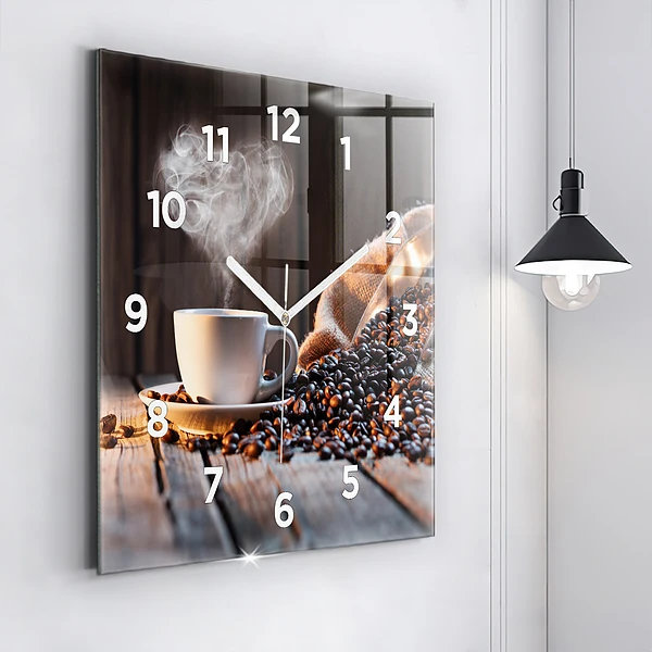 Wanduhr quadratisch Tasse Kaffee