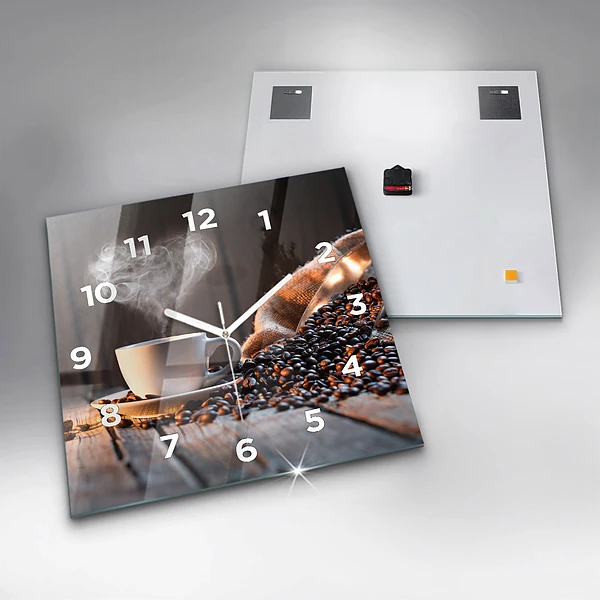Wanduhr quadratisch Tasse Kaffee