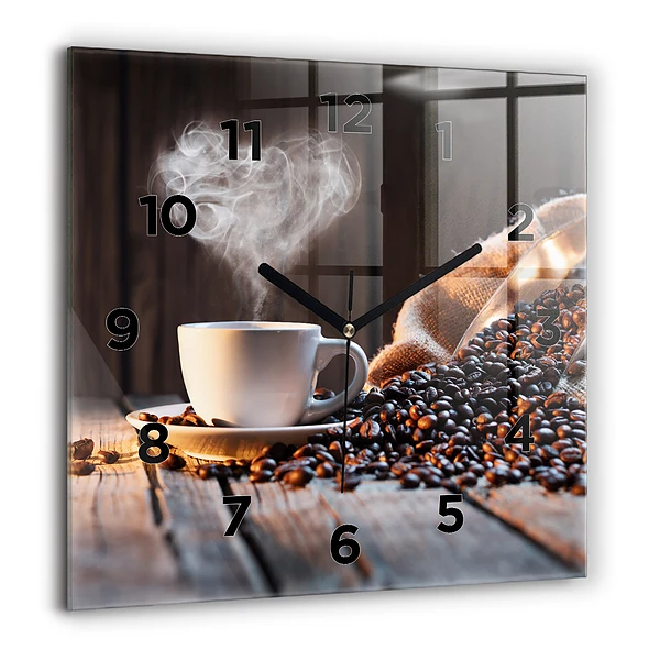 Wanduhr quadratisch Tasse Kaffee