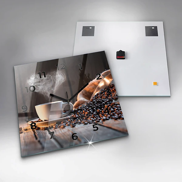 Wanduhr quadratisch Tasse Kaffee