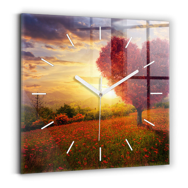 Wanduhr quadratisch mit motiv Liebesherz Baum