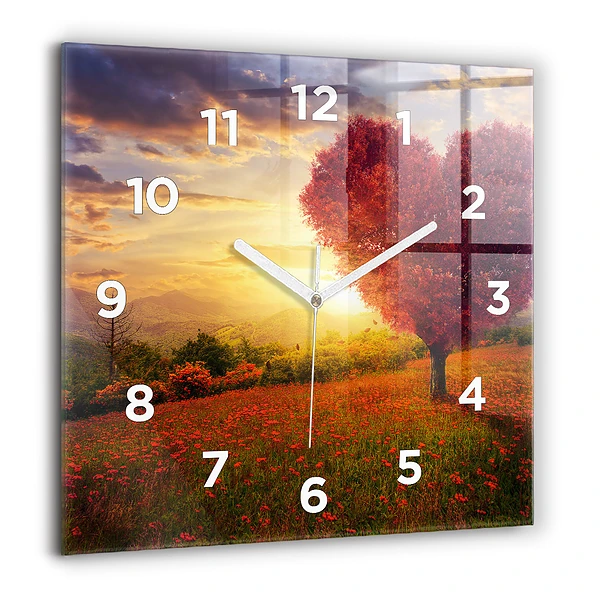Wanduhr quadratisch mit motiv Liebesherz Baum