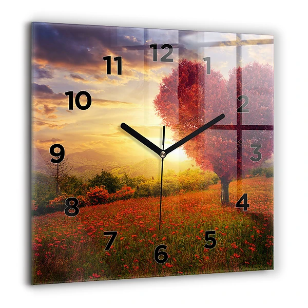Wanduhr quadratisch mit motiv Liebesherz Baum