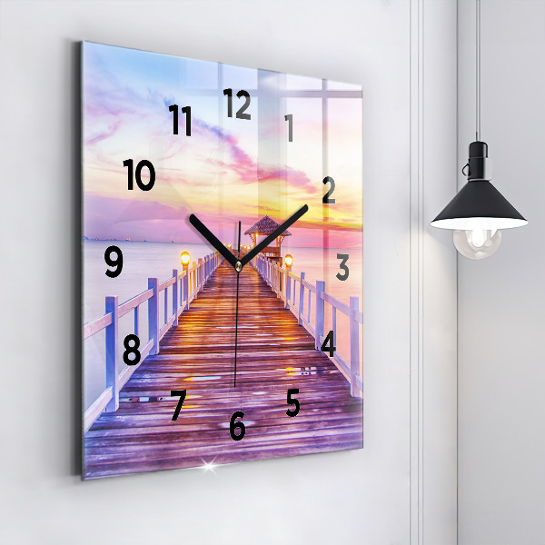 Wanduhr quadratisch mit motiv Brücke im Hafen am Abend