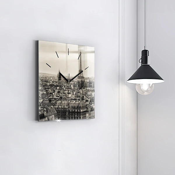 Wanduhr quadratisch Landschaftspanorama von Paris