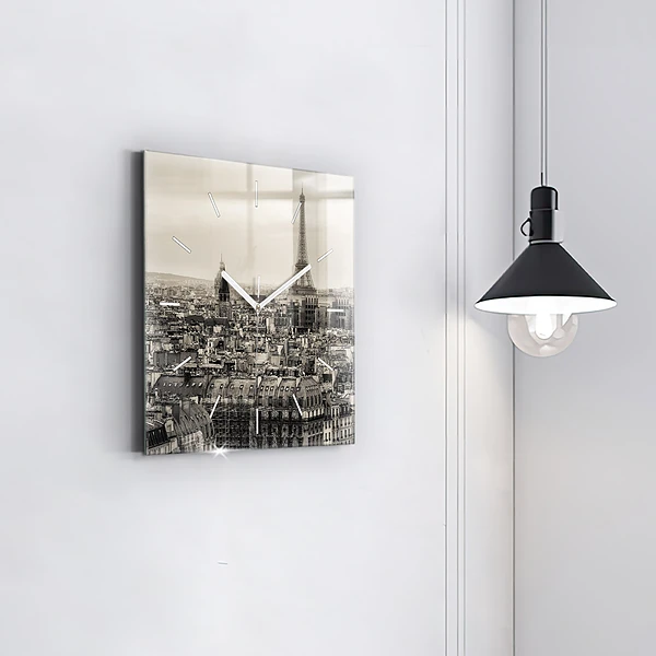 Wanduhr quadratisch Landschaftspanorama von Paris