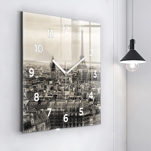 Wanduhr quadratisch Landschaftspanorama von Paris