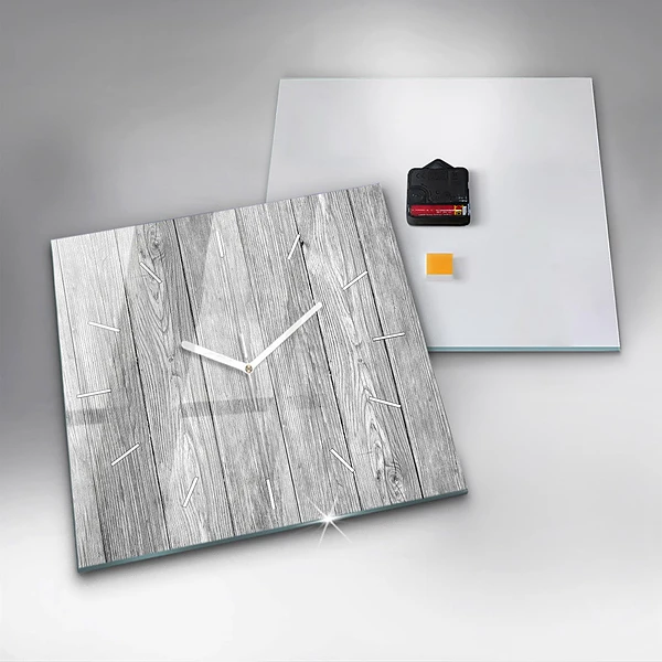 Wanduhr quadratisch mit motiv Holztafeln
