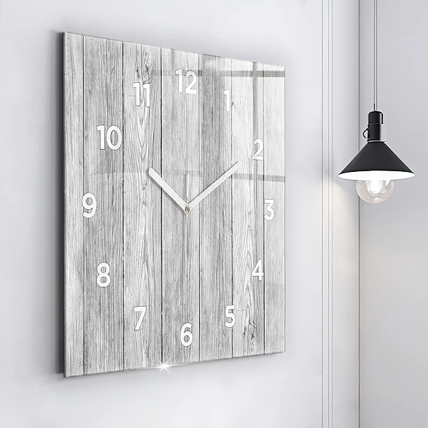 Wanduhr quadratisch mit motiv Holztafeln