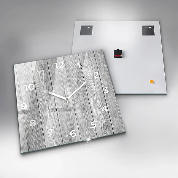 Wanduhr quadratisch mit motiv Holztafeln