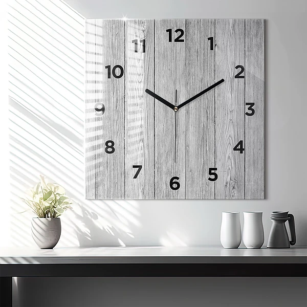 Wanduhr quadratisch mit motiv Holztafeln