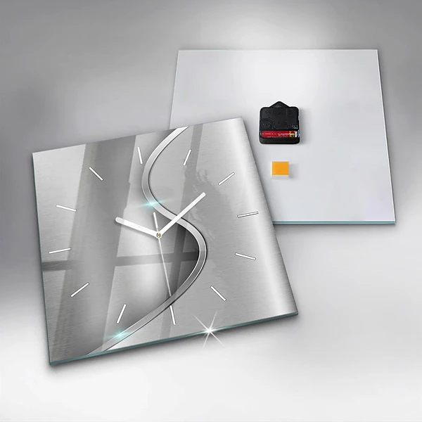 Wanduhr modern quadratisch Graues Metall Abstraktion
