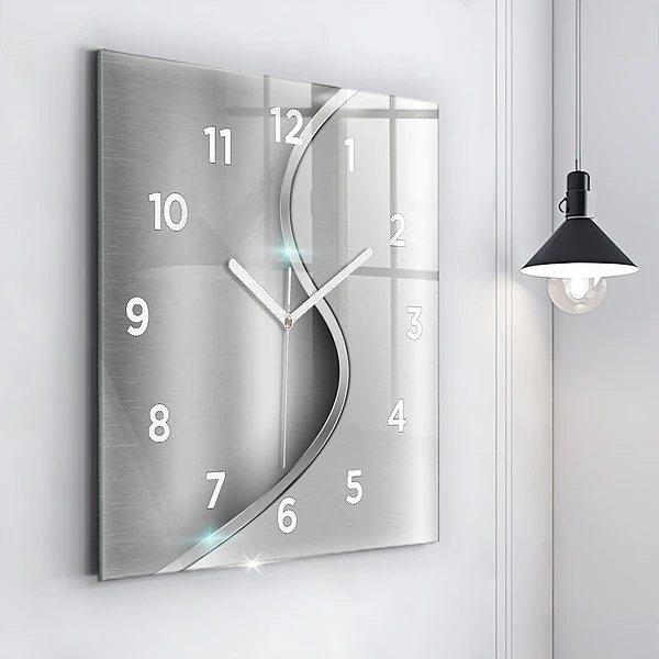Wanduhr modern quadratisch Graues Metall Abstraktion