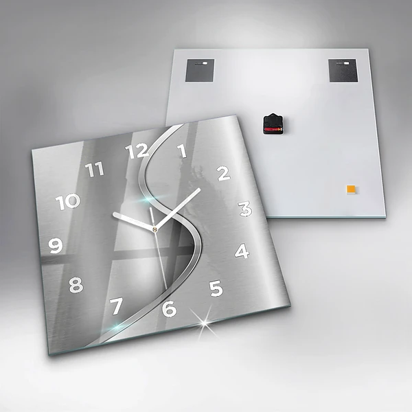 Wanduhr modern quadratisch Graues Metall Abstraktion