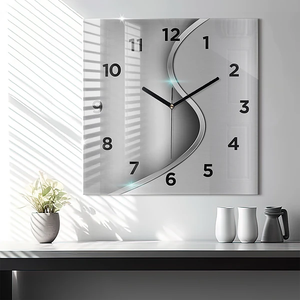 Wanduhr modern quadratisch Graues Metall Abstraktion