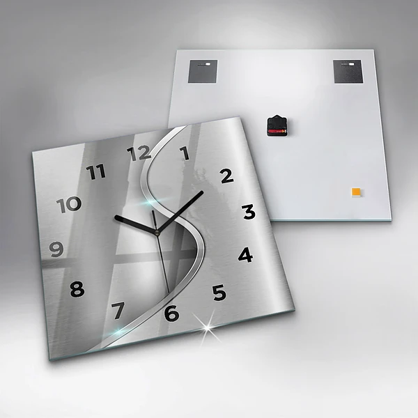 Wanduhr modern quadratisch Graues Metall Abstraktion