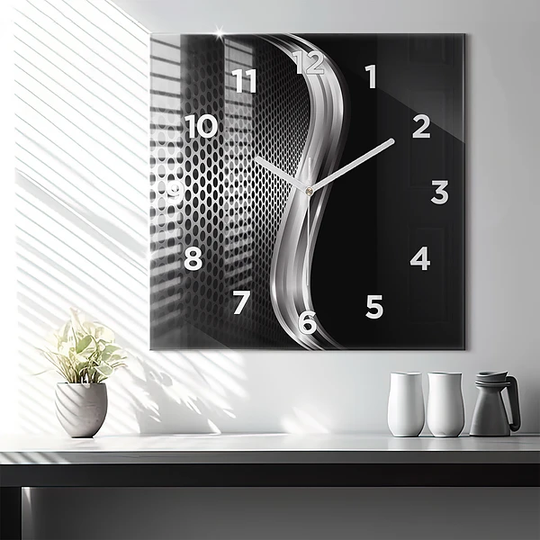 Wanduhr modern quadratisch Schwarzes Metall Abstraktion