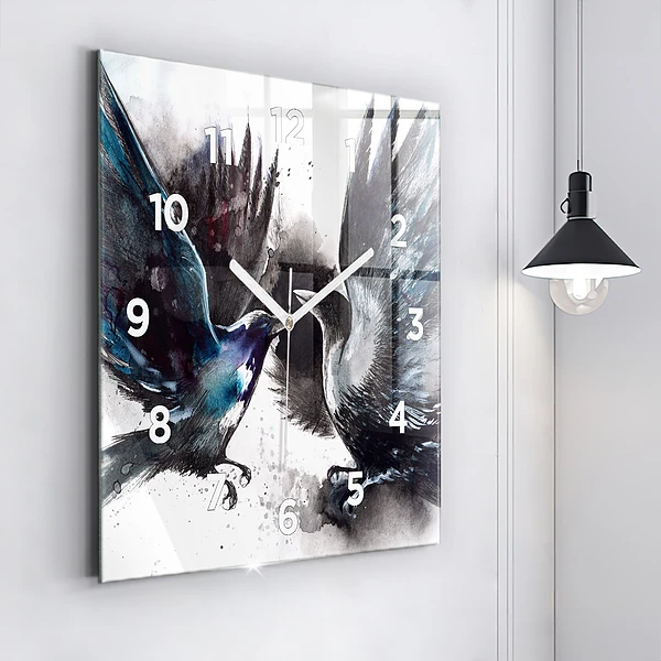 Wanduhr quadratisch mit motiv Bemalte Vögel