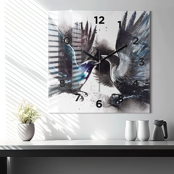 Wanduhr quadratisch mit motiv Bemalte Vögel