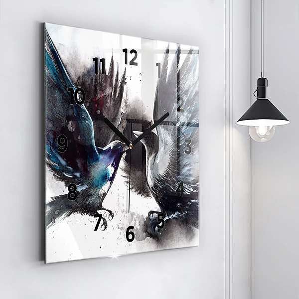 Wanduhr quadratisch mit motiv Bemalte Vögel