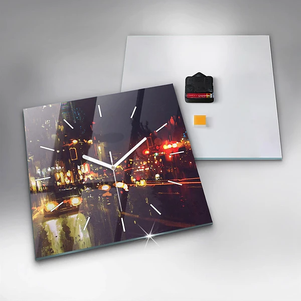 Wanduhr quadratisch Gemalte Stadt