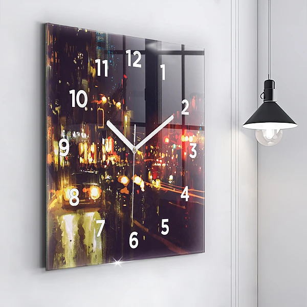 Wanduhr quadratisch Gemalte Stadt