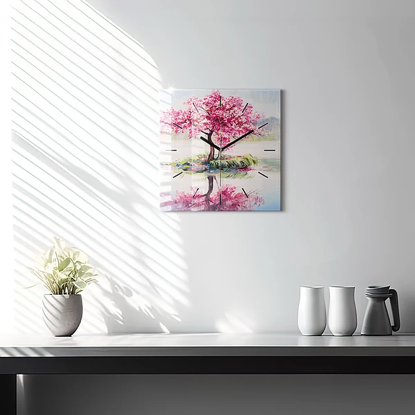 Wanduhr quadratisch Baum-Mosaik