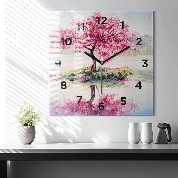 Wanduhr quadratisch Baum-Mosaik
