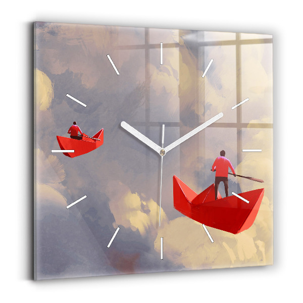 Wanduhr quadratisch mit motiv Papier-Schiffe