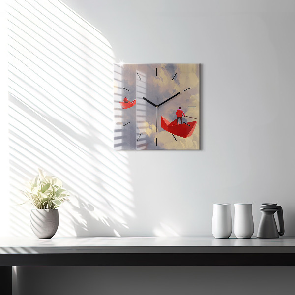 Wanduhr quadratisch mit motiv Papier-Schiffe