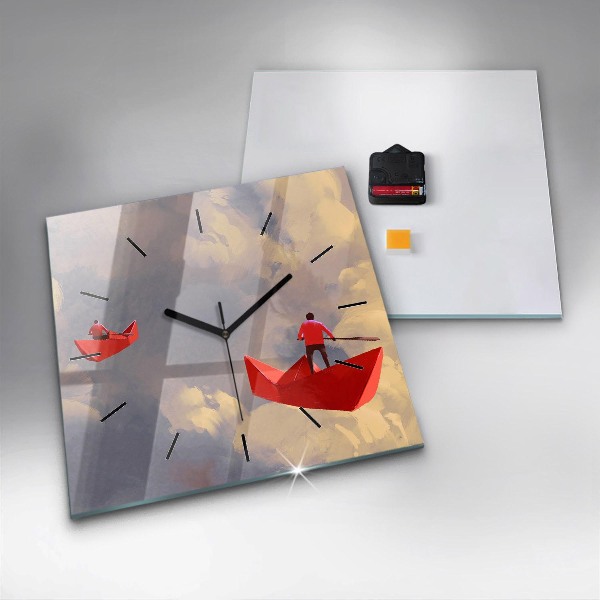 Wanduhr quadratisch mit motiv Papier-Schiffe