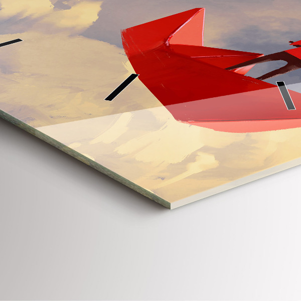 Wanduhr quadratisch mit motiv Papier-Schiffe