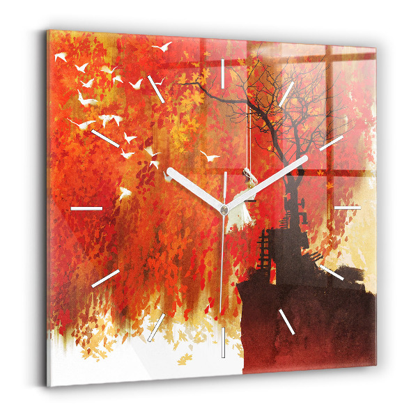 Wanduhr quadratisch mit motiv Braut im Herbst