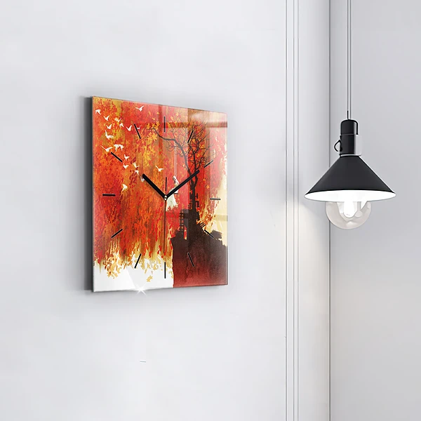 Wanduhr quadratisch mit motiv Braut im Herbst