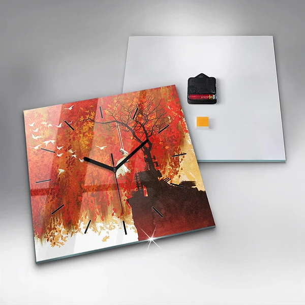 Wanduhr quadratisch mit motiv Braut im Herbst
