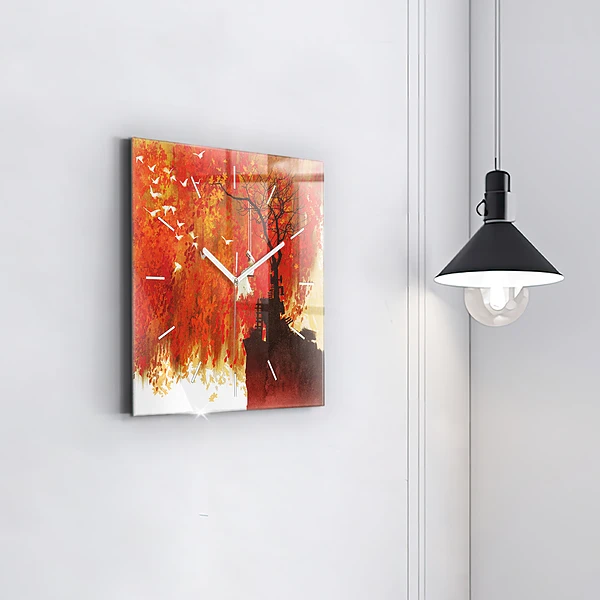 Wanduhr quadratisch mit motiv Braut im Herbst