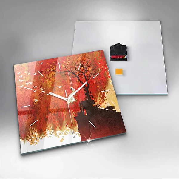 Wanduhr quadratisch mit motiv Braut im Herbst