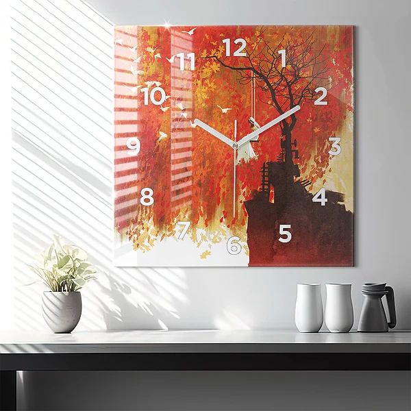 Wanduhr quadratisch mit motiv Braut im Herbst