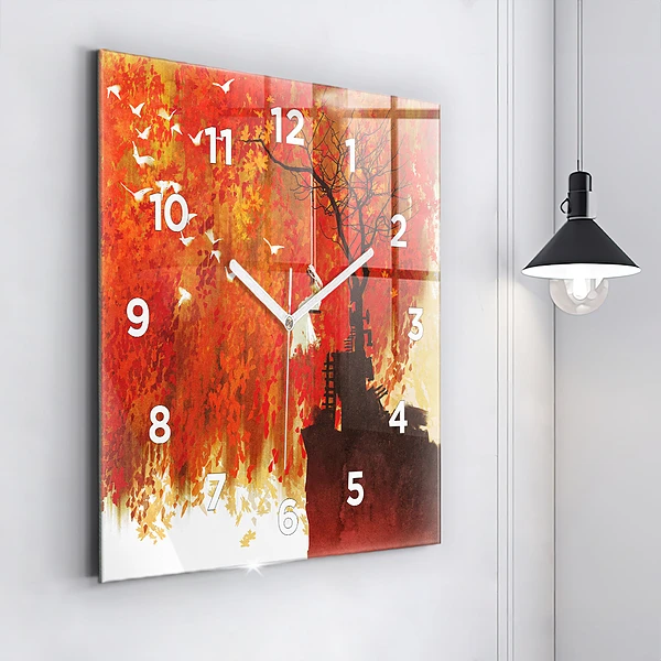 Wanduhr quadratisch mit motiv Braut im Herbst