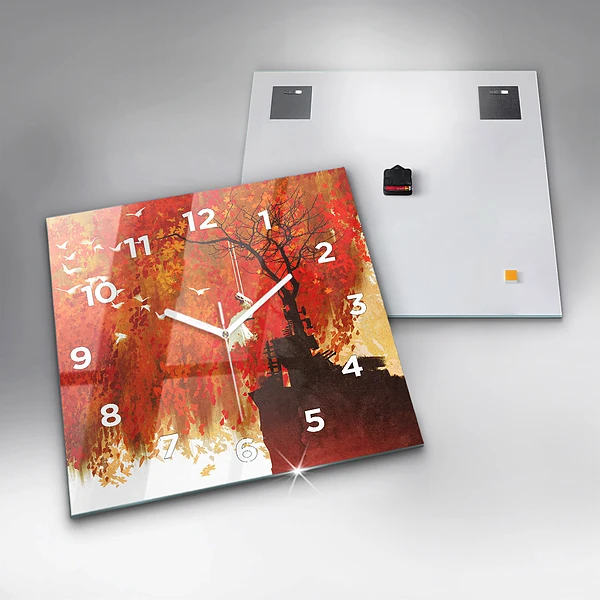 Wanduhr quadratisch mit motiv Braut im Herbst